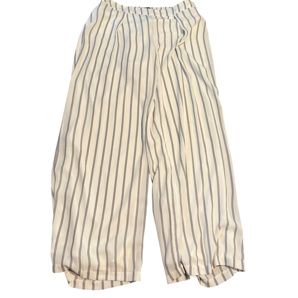 Chico's Black Label Striped Wide Leg Palazzo Pants, White & Gray, Size Large